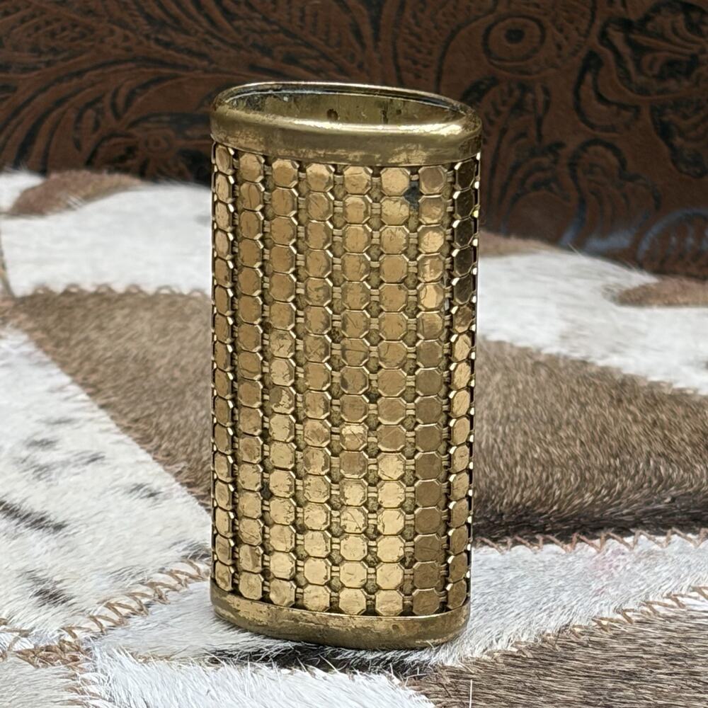 Vintage Whiting & Davis Gold Tone Mesh Lighter Sleeve 1986 Collectible